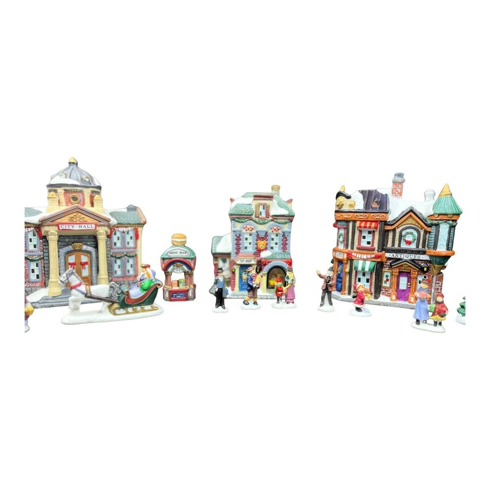 Galleria Hand Painted Porcelain Collectable Christmas Village Set 17 Pieces - Picture 4 of 7